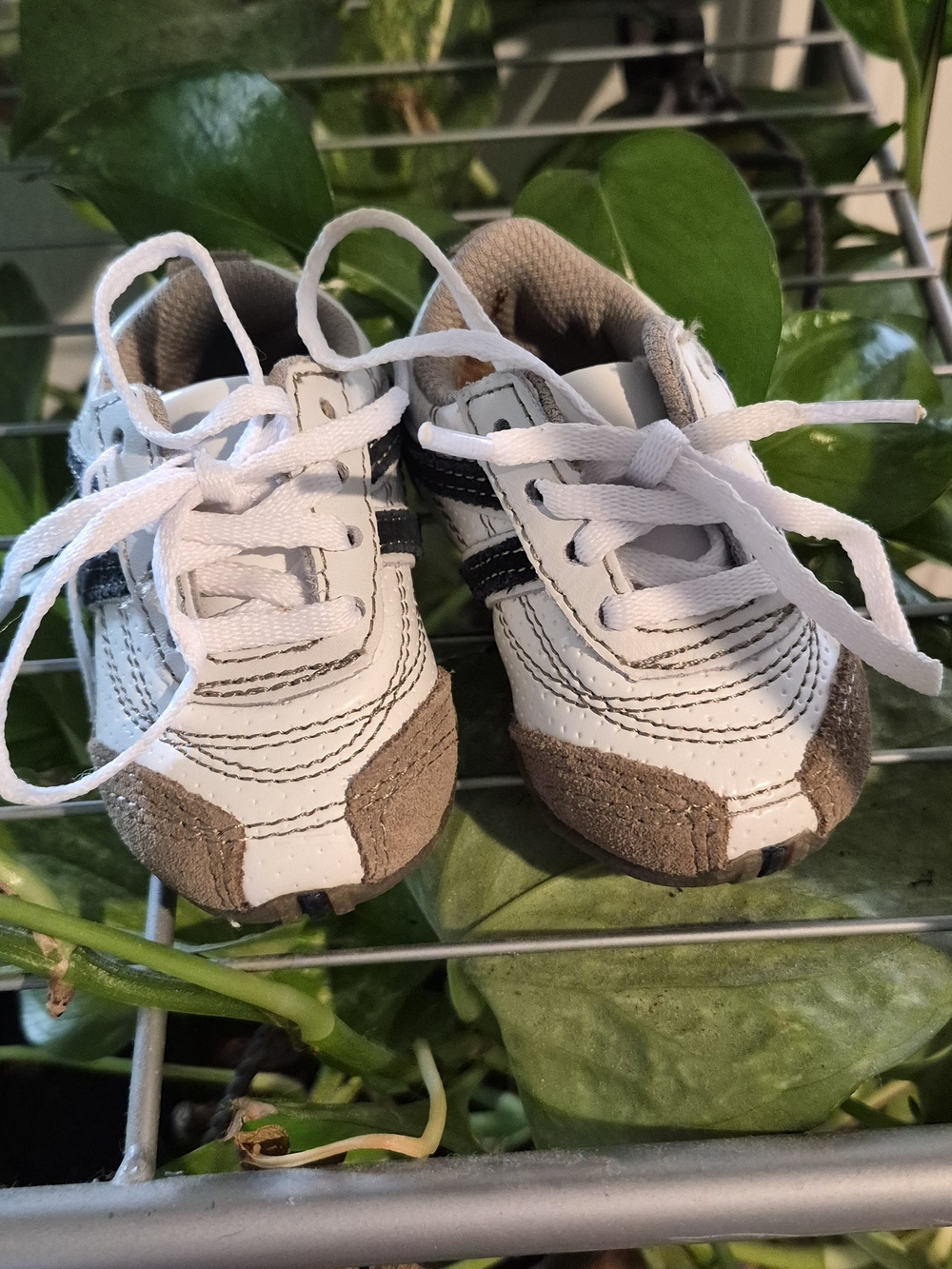 Kids White and Brown Lace-Up Sneakers